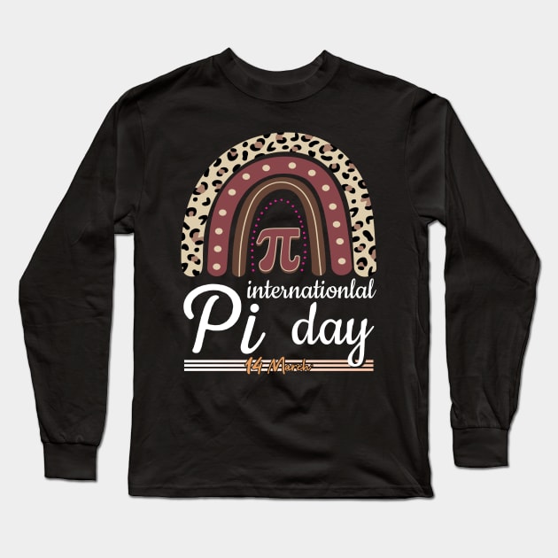 Pi Day 14 March Math Teacher Leopard Rainbow Long Sleeve T-Shirt by FabulousDesigns